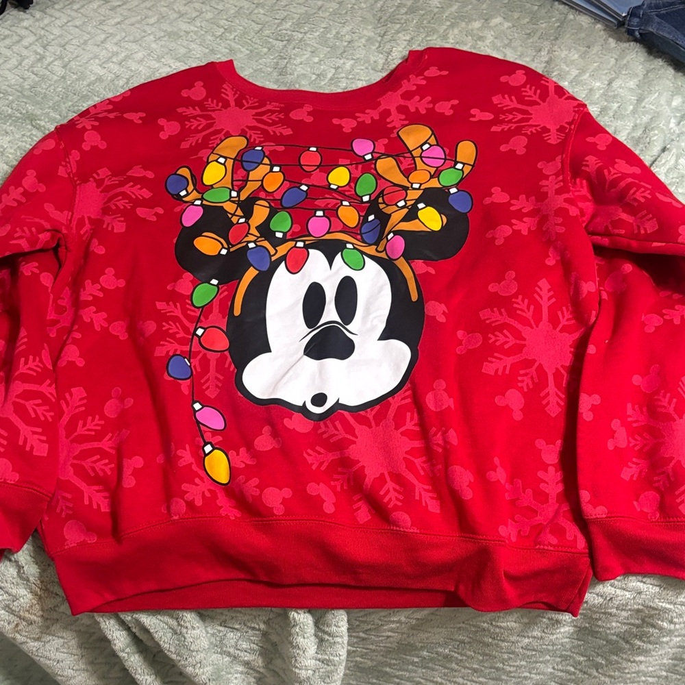 Disney Red Sweater with Mickey Mouse and Colorful Lights